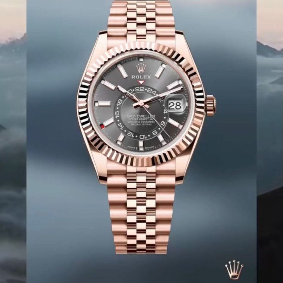 Rolex SKY-DWELLER Grey Dial With Rosegold Chain